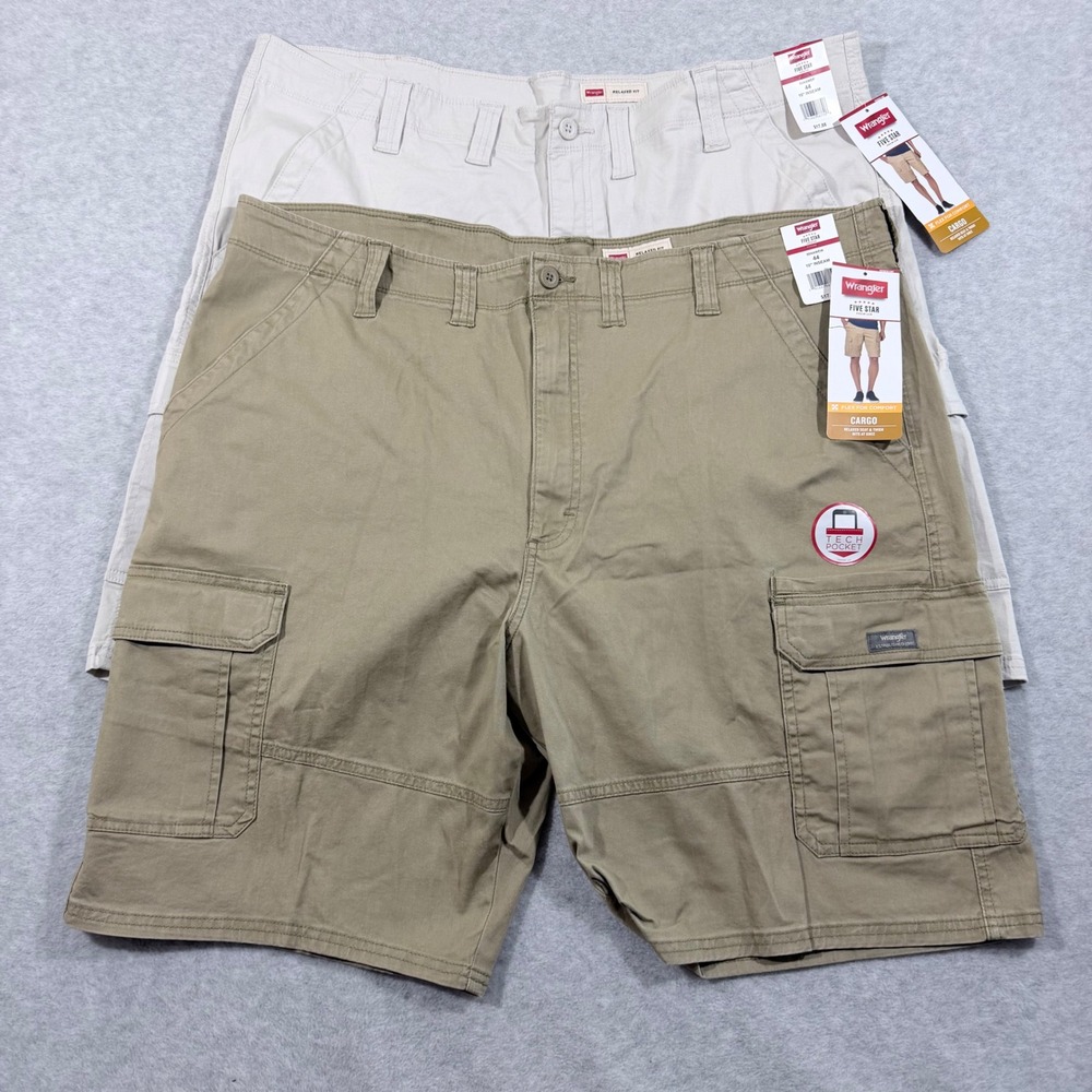 Wrangler Cargo Shorts Mens 44 Khaki Stone NWT 2PK Relaxed Fit 10" Inseam